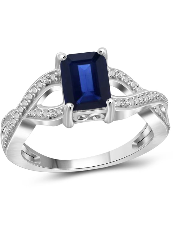 Sapphire Ring Birthstone Jewelry – 2.00 Carat Sapphire 0.925 Sterling Silver Ring Jewelry with White Diamond Accent – Gemstone Rings with Hypoallergenic 0.925 Sterling Silver Band