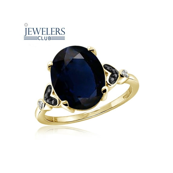 JewelersClub Sapphire Ring Birthstone Jewelry – 2.00 Carat Sapphire 14K Gold Plated Silver Ring Jewelry with Black & White Diamond Accent – Gemstone Rings with Hypoallergenic 14K Gold Plated Silver