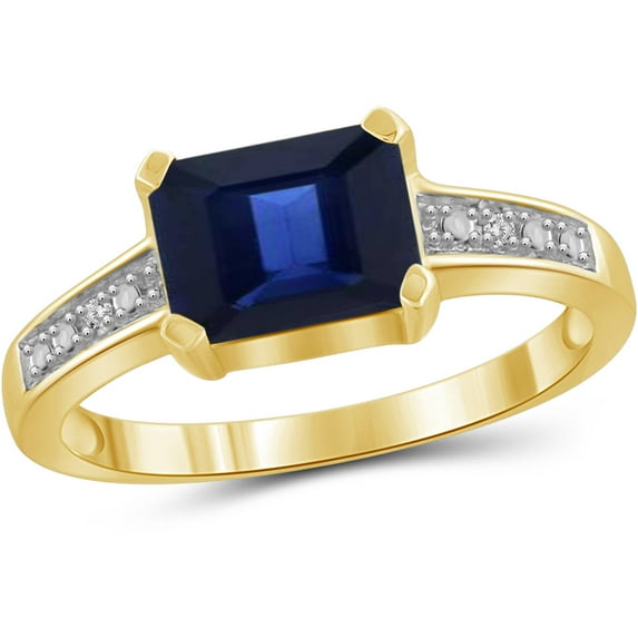 JewelersClub Sapphire Ring Birthstone Jewelry – 2.00 Carat Sapphire 14K Gold Plated Silver Ring Jewelry with White Diamond Accent – Gemstone Rings with Hypoallergenic 14K Gold Plated Silver Band