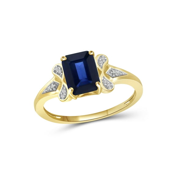 JewelersClub Sapphire Ring Birthstone Jewelry – 2.00 Carat Sapphire 14K Gold Plated Silver Ring Jewelry with White Diamond Accent – Gemstone Rings with Hypoallergenic 14K Gold Plated Silver Band