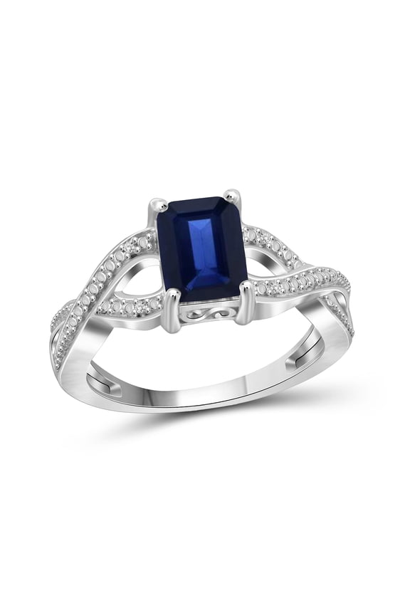 Sapphire Ring Birthstone Jewelry – 2.00 Carat Sapphire 0.925 Sterling Silver Ring Jewelry with White Diamond Accent – Gemstone Rings with Hypoallergenic 0.925 Sterling Silver Band