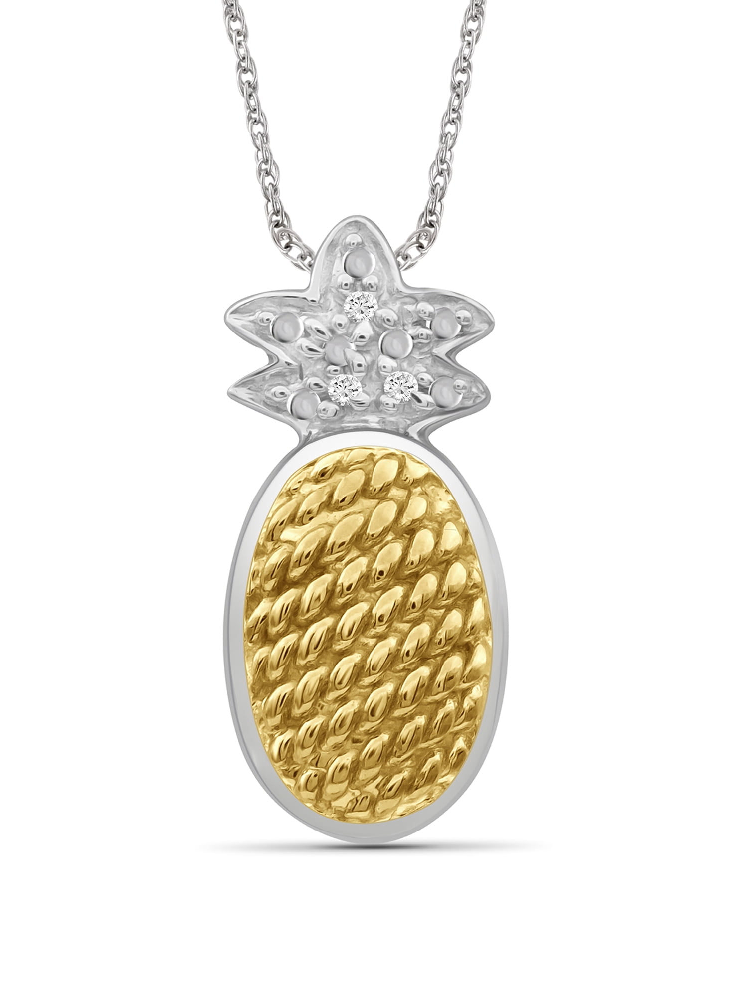 JewelersClub Silver Chain Necklace for Women–Two Tone Sterling Silver Pineapple Necklace with Sparkling Genuine Accent White Diamonds – Chic, Stunning Silver Statement Necklace Gifts by JewelersClub