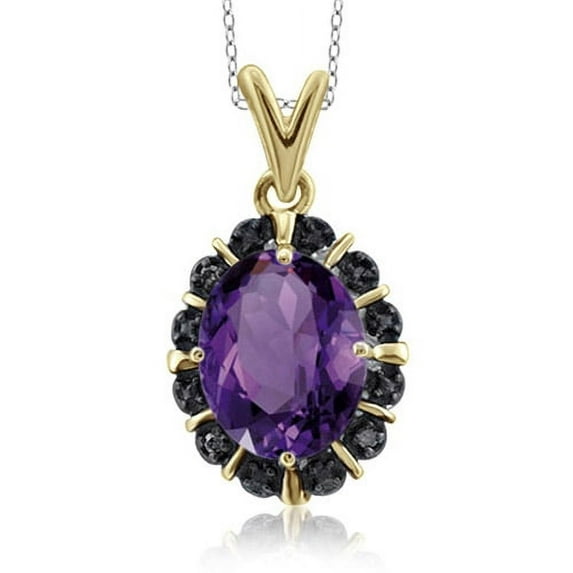 JewelersClub Silver Necklaces for Women –Silver Necklace for Women 14K Gold Plated Silver – Amethyst Necklace Centerpiece, Black Diamond Accents – Hypoallergenic Pendant