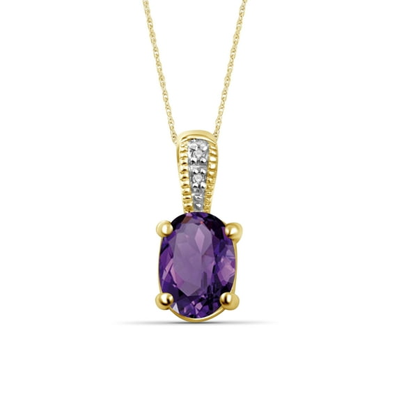 JewelersClub Silver Necklaces for Women –Silver Necklace for Women 14K Gold Plated Silver – Amethyst Necklace Centerpiece, White Diamond Accents – Hypoallergenic Pendant