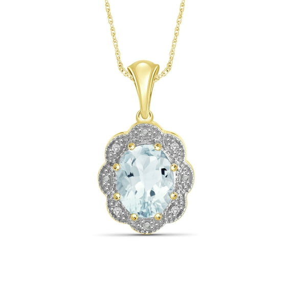 JewelersClub Silver Necklaces for Women –Silver Necklace for Women 14K Gold Plated Silver – Aquamarine Necklace Centerpiece, White Diamond Accents – Hypoallergenic Pendant