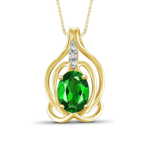 JewelersClub Silver Necklaces for Women –Silver Necklace for Women 14K Gold Plated Silver – Chrome Diopside Necklace Centerpiece, White Diamond Accents – Hypoallergenic Pendant