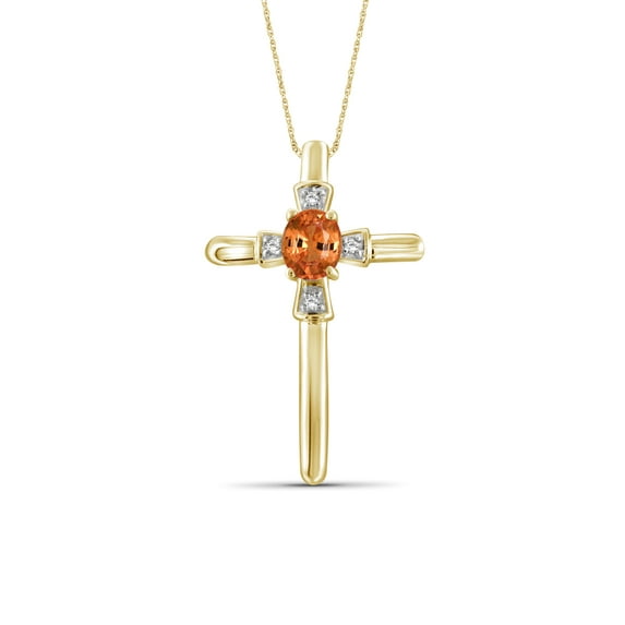 JewelersClub Silver Necklaces for Women –Silver Necklace for Women 14K Gold Plated Silver – Madarine Garnet Necklace Centerpiece, White Diamond Accents – Hypoallergenic Pendant