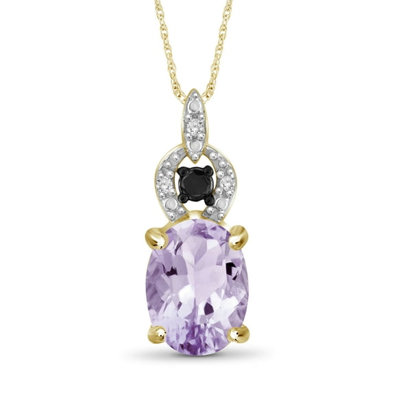 JewelersClub Silver Necklaces for Women –Silver Necklace for Women 14K Gold Plated Silver – Pink Amethyst Necklace Centerpiece, Black & White Diamond Accents – Hypoallergenic Pendant