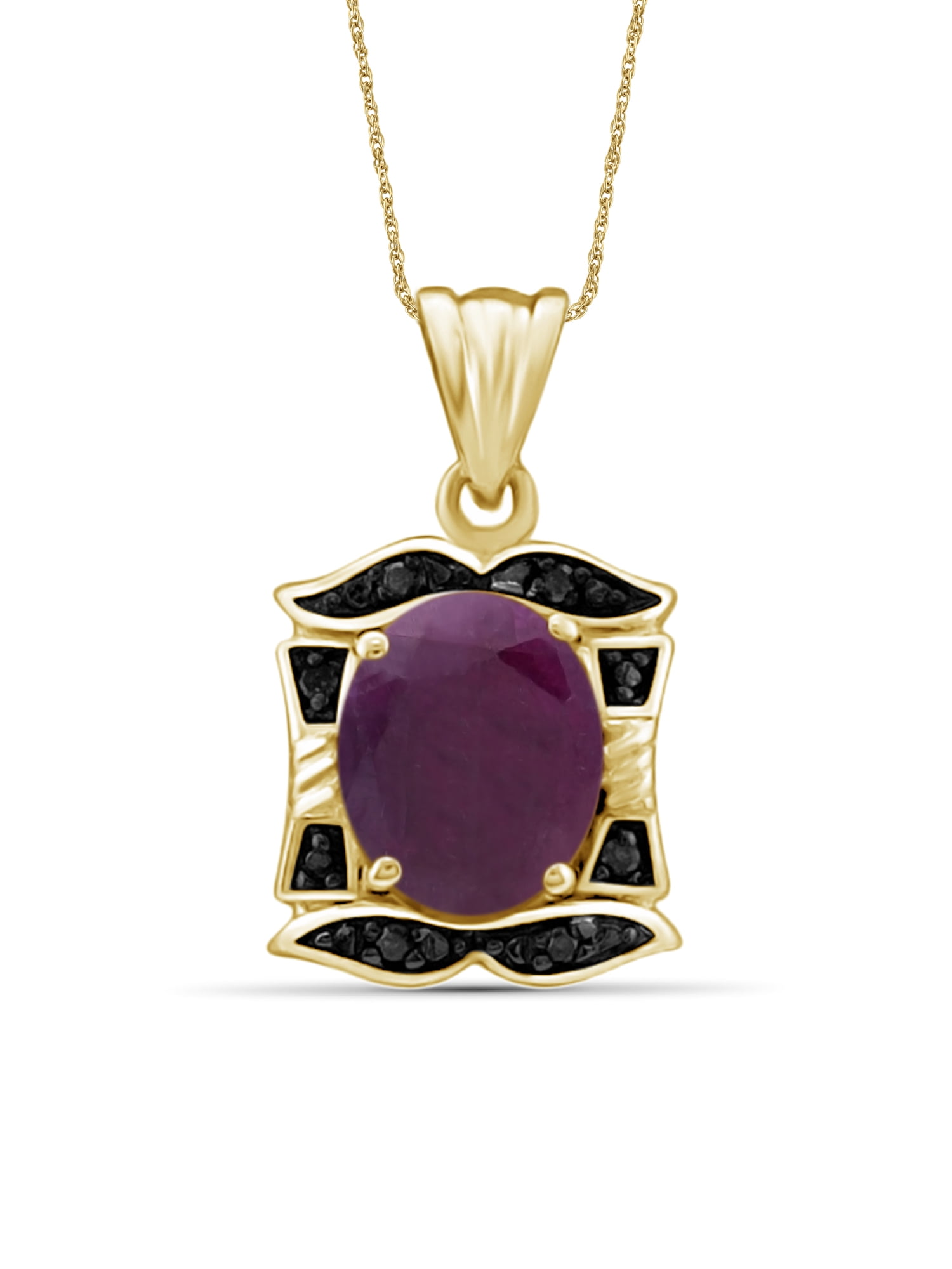 JewelersClub Silver Necklaces for Women –Silver Necklace for Women 14K Gold Plated Silver – Ruby Necklace Centerpiece, Black Diamond Accents – Hypoallergenic Pendant