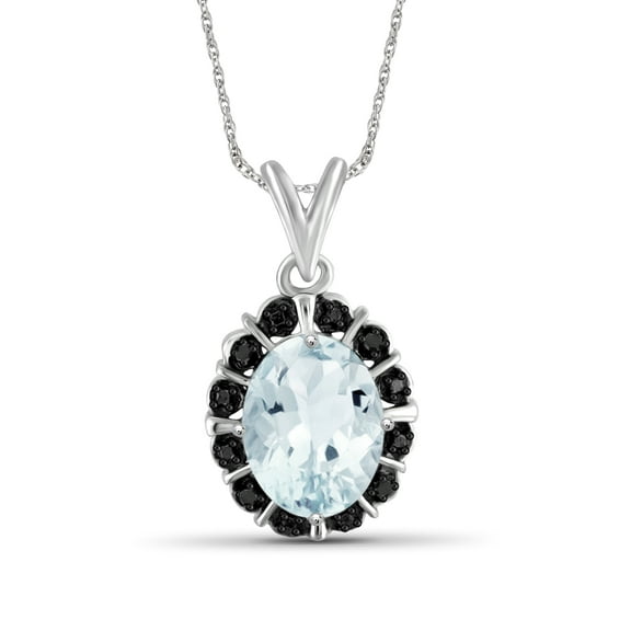 JewelersClub Silver Necklaces for Women –Silver Necklace for Women .925 Sterling Silver – Aquamarine Necklace Centerpiece, Black Diamond Accents – Hypoallergenic Pendant