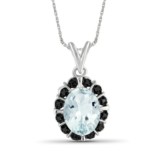 JewelersClub Silver Necklaces for Women –Silver Necklace for Women .925 Sterling Silver – Aquamarine Necklace Centerpiece, Black Diamond Accents – Hypoallergenic Pendant