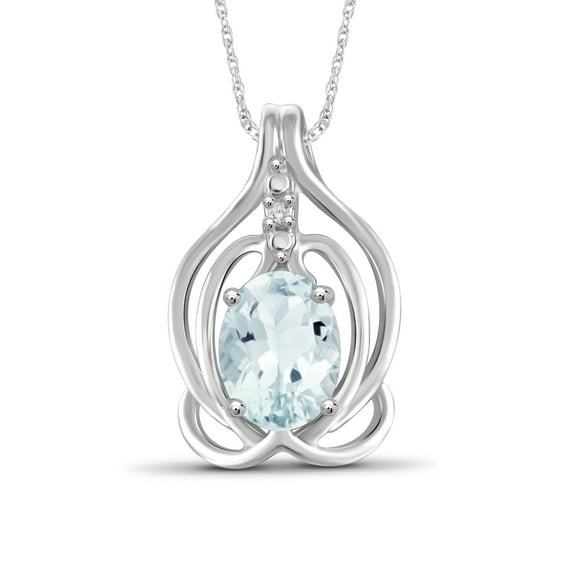 JewelersClub Silver Necklaces for Women –Silver Necklace for Women .925 Sterling Silver – Aquamarine Necklace Centerpiece, White Diamond Accents – Hypoallergenic Pendant
