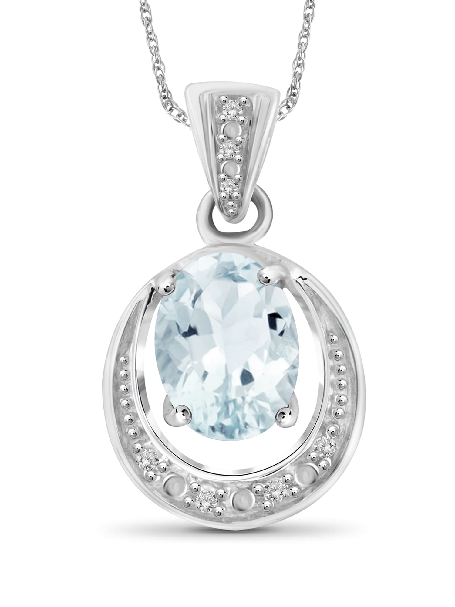 JewelersClub Silver Necklaces for Women –Silver Necklace for Women .925 Sterling Silver – Aquamarine Necklace Centerpiece, White Diamond Accents – Hypoallergenic Pendant