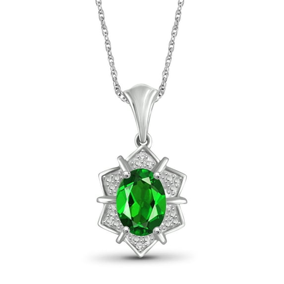 JewelersClub Silver Necklaces for Women –Silver Necklace for Women .925 Sterling Silver – Chrome Diopside Necklace Centerpiece, White Diamond Accents – Hypoallergenic Pendant