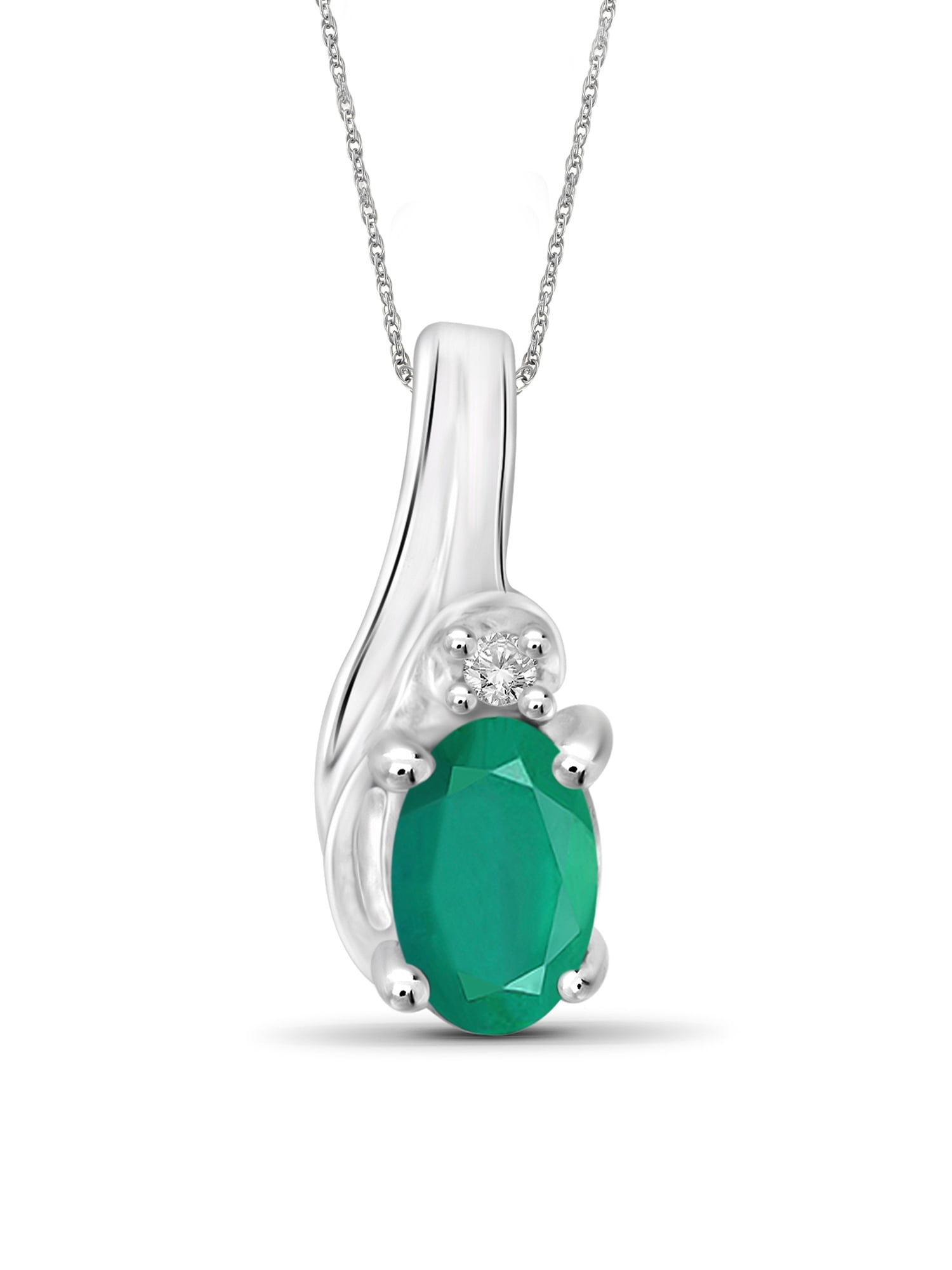 JewelersClub Silver Necklaces for Women –Silver Necklace for Women .925 Sterling Silver – Emerald Necklace Centerpiece, White Diamond Accents – Hypoallergenic Pendant