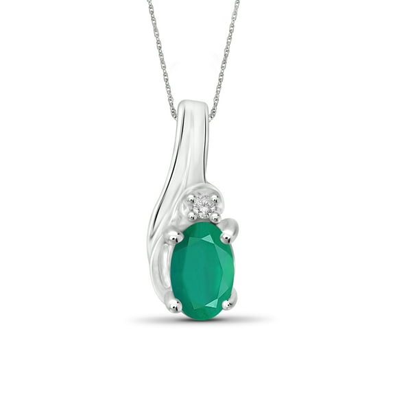 JewelersClub Silver Necklaces for Women –Silver Necklace for Women .925 Sterling Silver – Emerald Necklace Centerpiece, White Diamond Accents – Hypoallergenic Pendant
