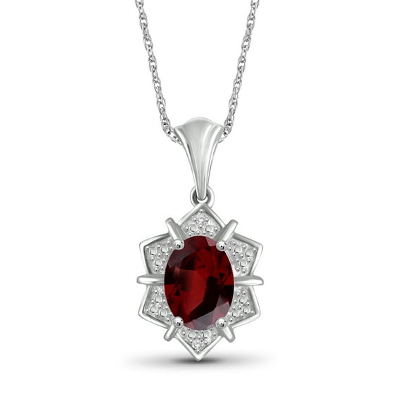 JewelersClub Silver Necklaces for Women –Silver Necklace for Women .925 Sterling Silver – Garnet Necklace Centerpiece, White Diamond Accents – Hypoallergenic Pendant