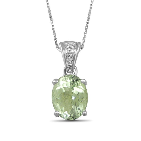 JewelersClub Silver Necklaces for Women –Silver Necklace for Women .925 Sterling Silver – Green Amethyst Necklace Centerpiece, White Diamond Accents – Hypoallergenic Pendant