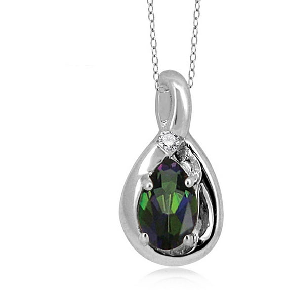 JewelersClub Silver Necklaces for Women –Silver Necklace for Women .925 Sterling Silver – Mystic Topaz Necklace Centerpiece, White Diamond Accents – Hypoallergenic Pendant