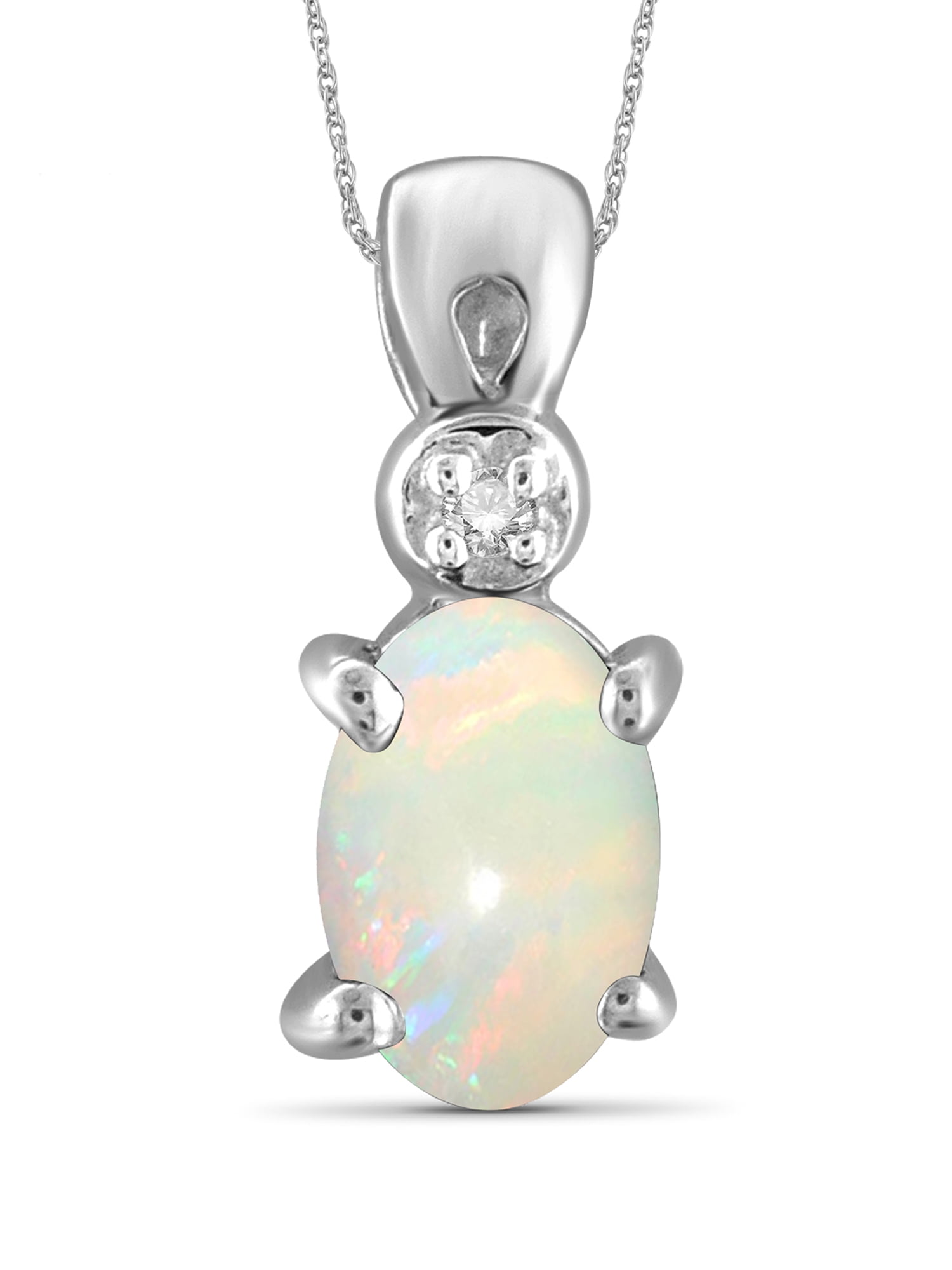 JewelersClub Silver Necklaces for Women –Silver Necklace for Women .925 Sterling Silver – Opal Necklace Centerpiece, White Diamond Accents – Hypoallergenic Pendant