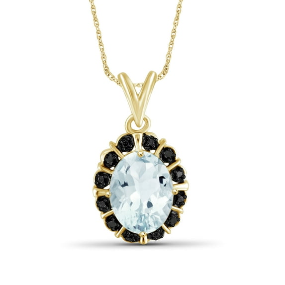JewelersClub Silver Necklaces for Women –Silver Necklace for Women 14K Gold Plated Silver – Aquamarine Necklace Centerpiece, Black Diamond Accents – Hypoallergenic Pendant
