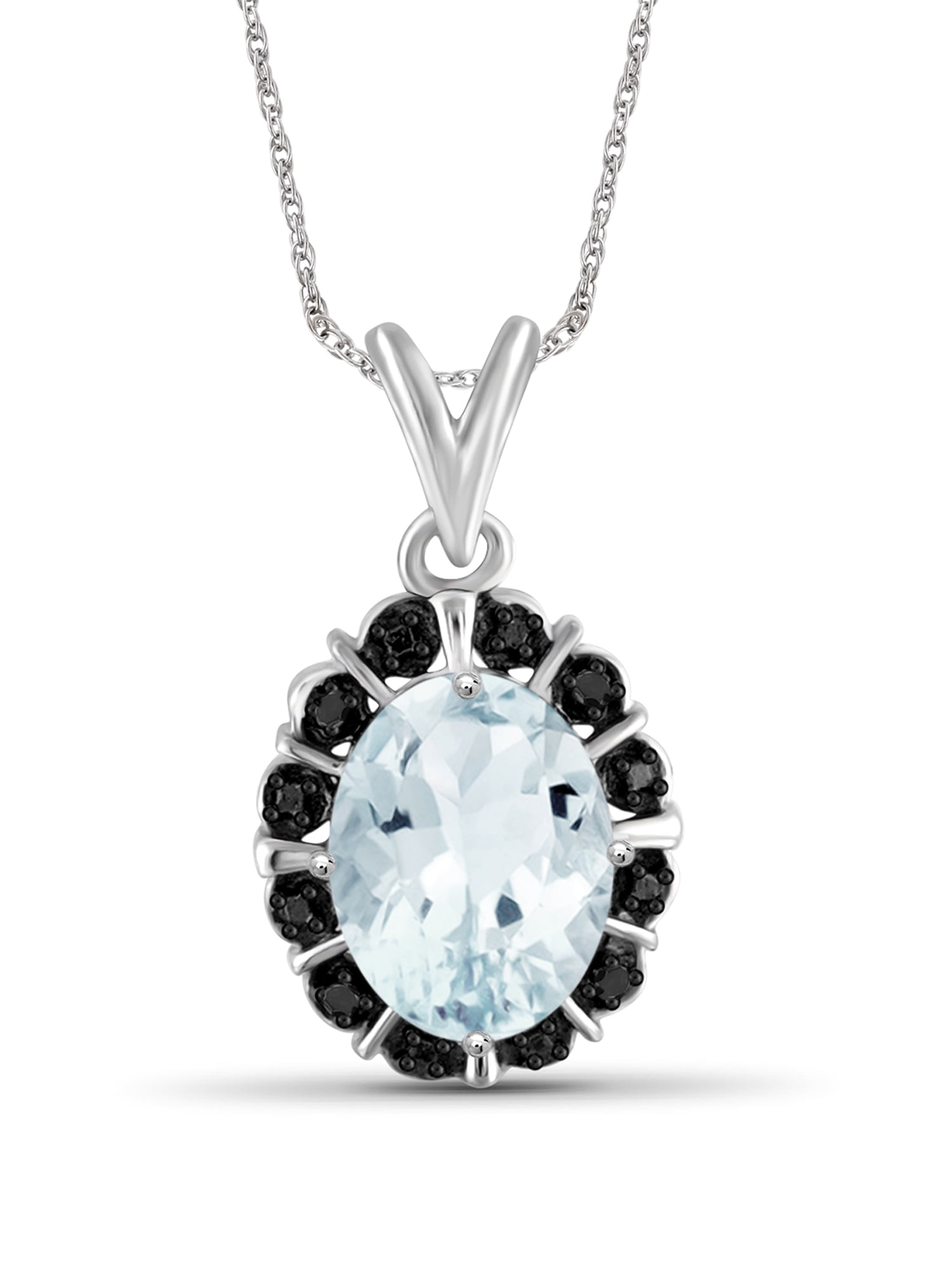 JewelersClub Silver Necklaces for Women –Silver Necklace for Women .925 Sterling Silver – Aquamarine Necklace Centerpiece, Black Diamond Accents – Hypoallergenic Pendant