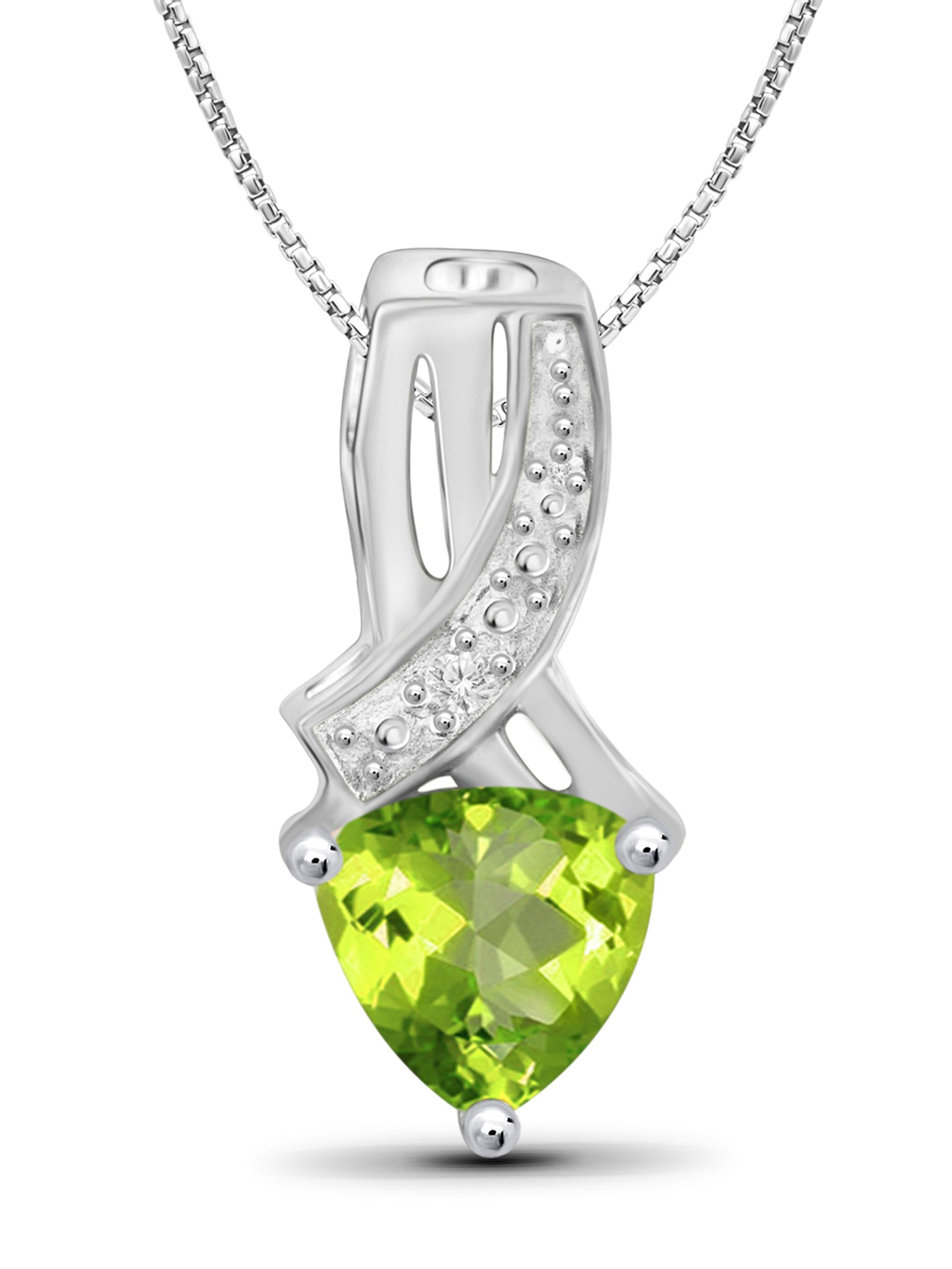 JewelersClub Silver Necklaces for Women –Silver Necklace for Women .925 Sterling Silver – Peridot Necklace Centerpiece, White Diamond Accents – Hypoallergenic Pendant