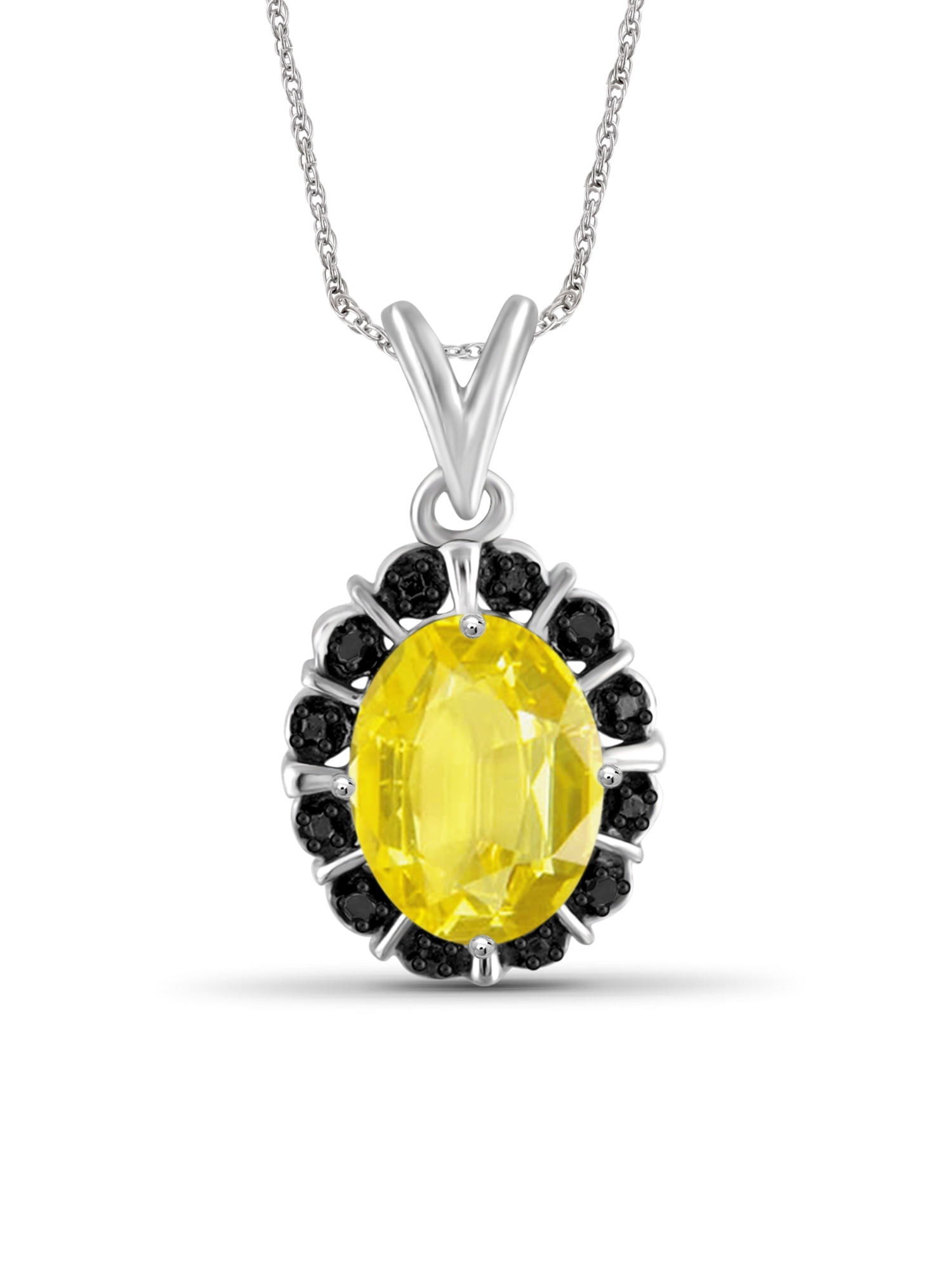 JewelersClub Silver Necklaces for Women –Silver Necklace for Women .925 Sterling Silver – Yellow Sapphire Necklace Centerpiece, Black Diamond Accents – Hypoallergenic Pendant