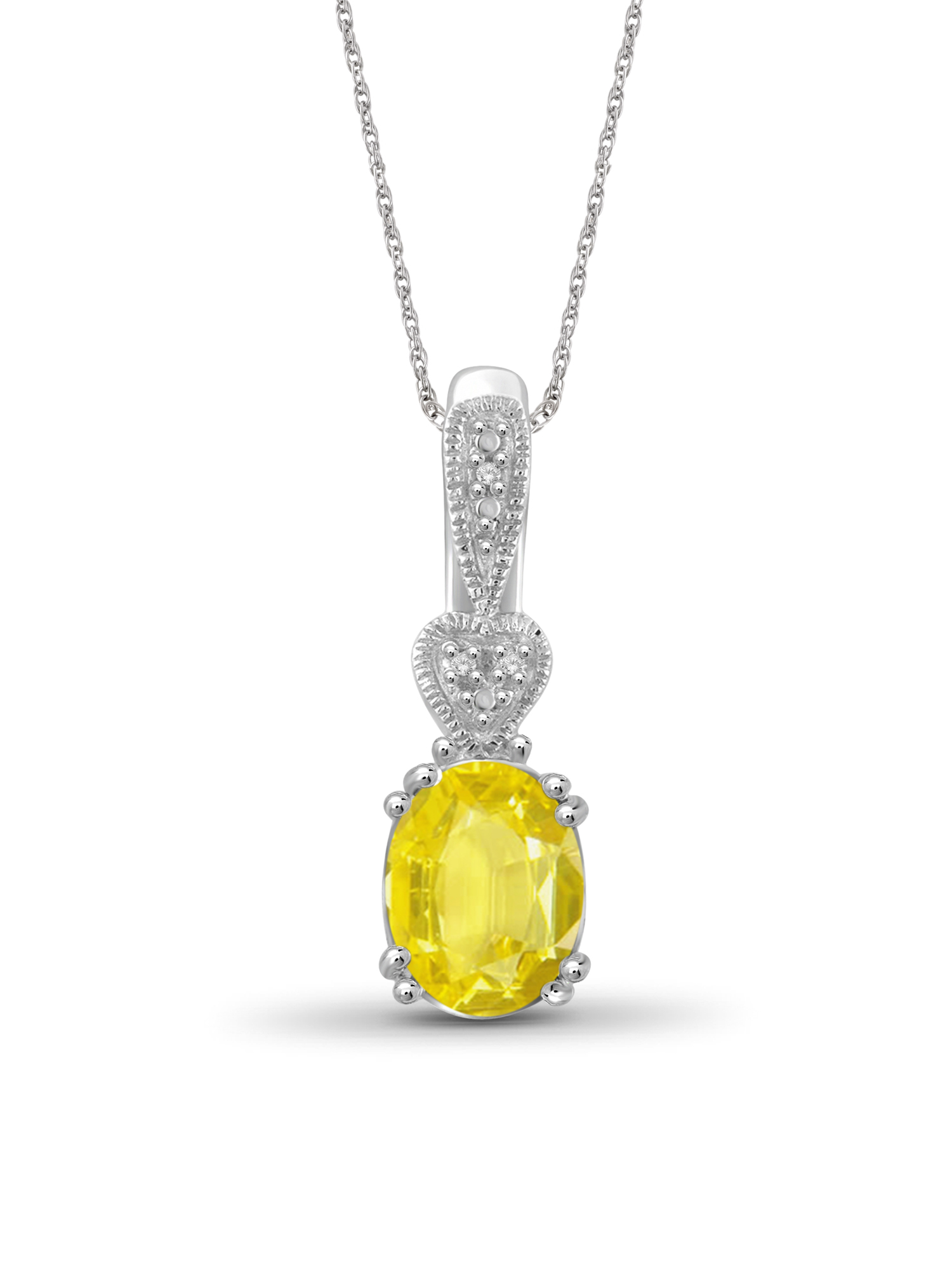 JewelersClub Silver Necklaces for Women –Silver Necklace for Women .925 Sterling Silver – Yellow Sapphire Necklace Centerpiece, White Diamond Accents – Hypoallergenic Pendant