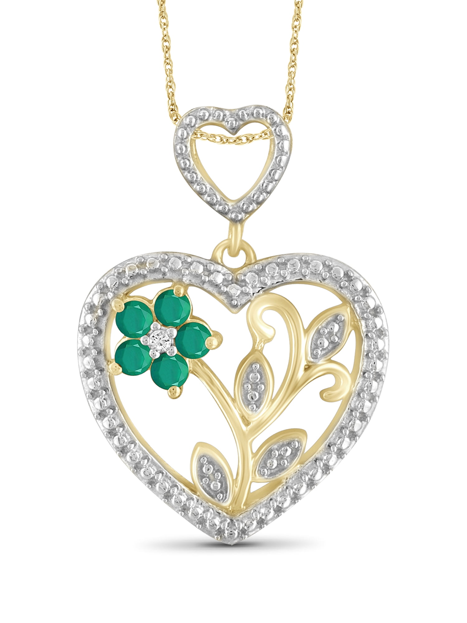JewelersClub Silver heart Necklaces for Women Silver heart Necklace for Women Over 14K Gold Plated Silver heart Emerald Necklace Centerpiece, White Diamond Accents Hypoallergenic heart Pendant