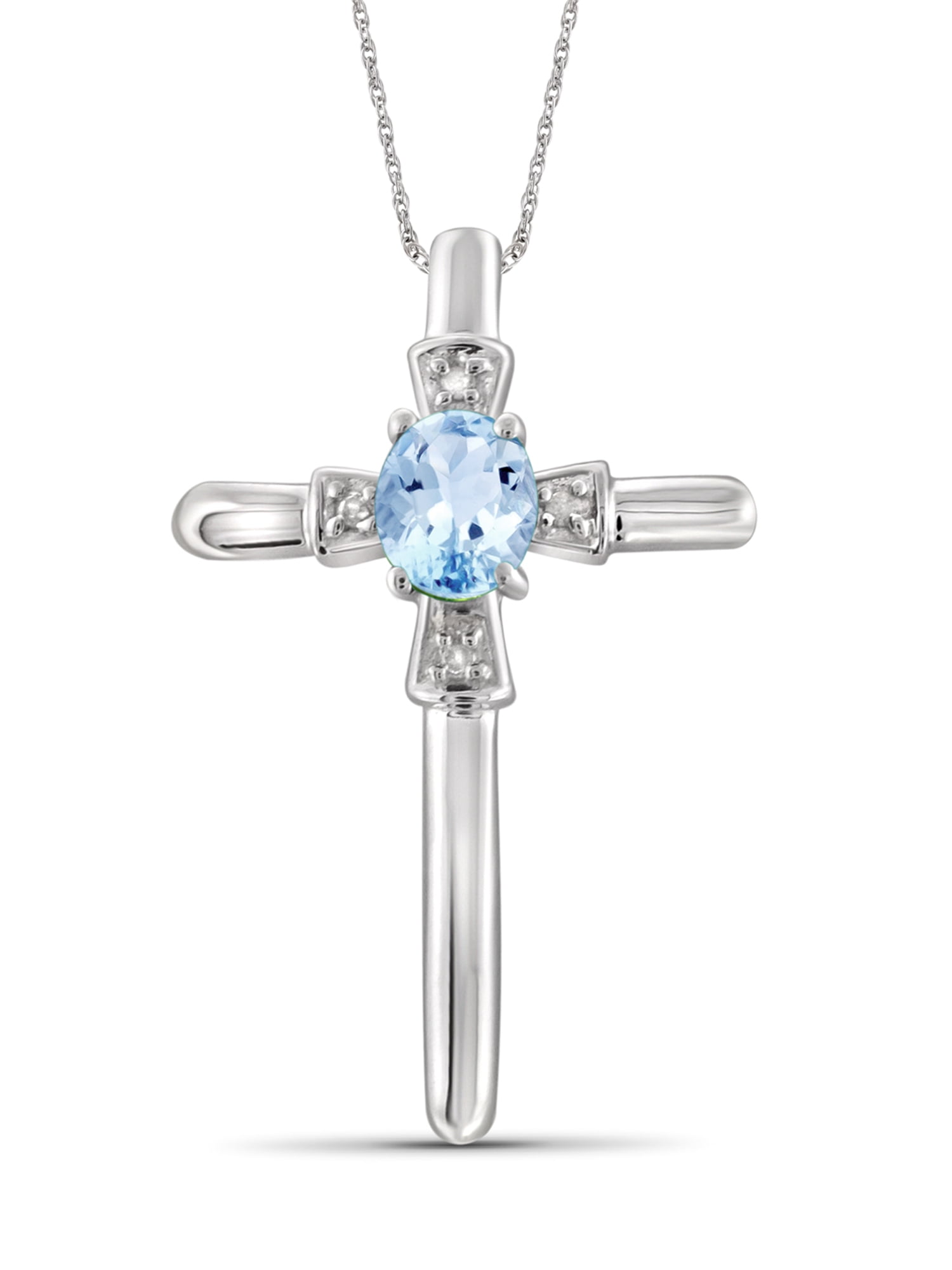 JewelersClub Sky Blue Topaz Cross Necklaces for Women – Sterling Silver Cross Necklace for Women .925 Sterling Silver Cross with White Diamond Accents – Hypoallergenic Cross Pendant
