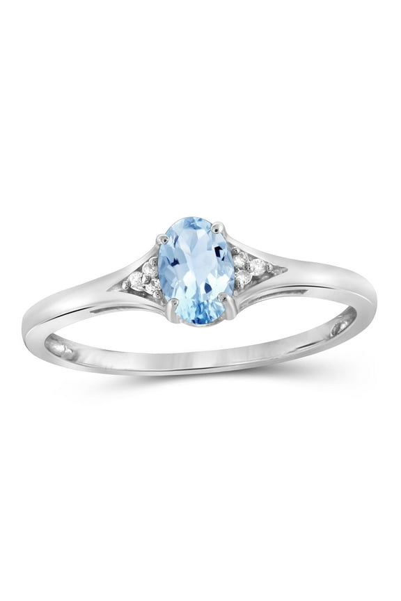 Sky Blue Topaz Gemstone Ring Birthstone Jewelry – Sterling Silver Ring Jewelry with White Diamond Accent – Gemstone Rings with Hypoallergenic Silver Band