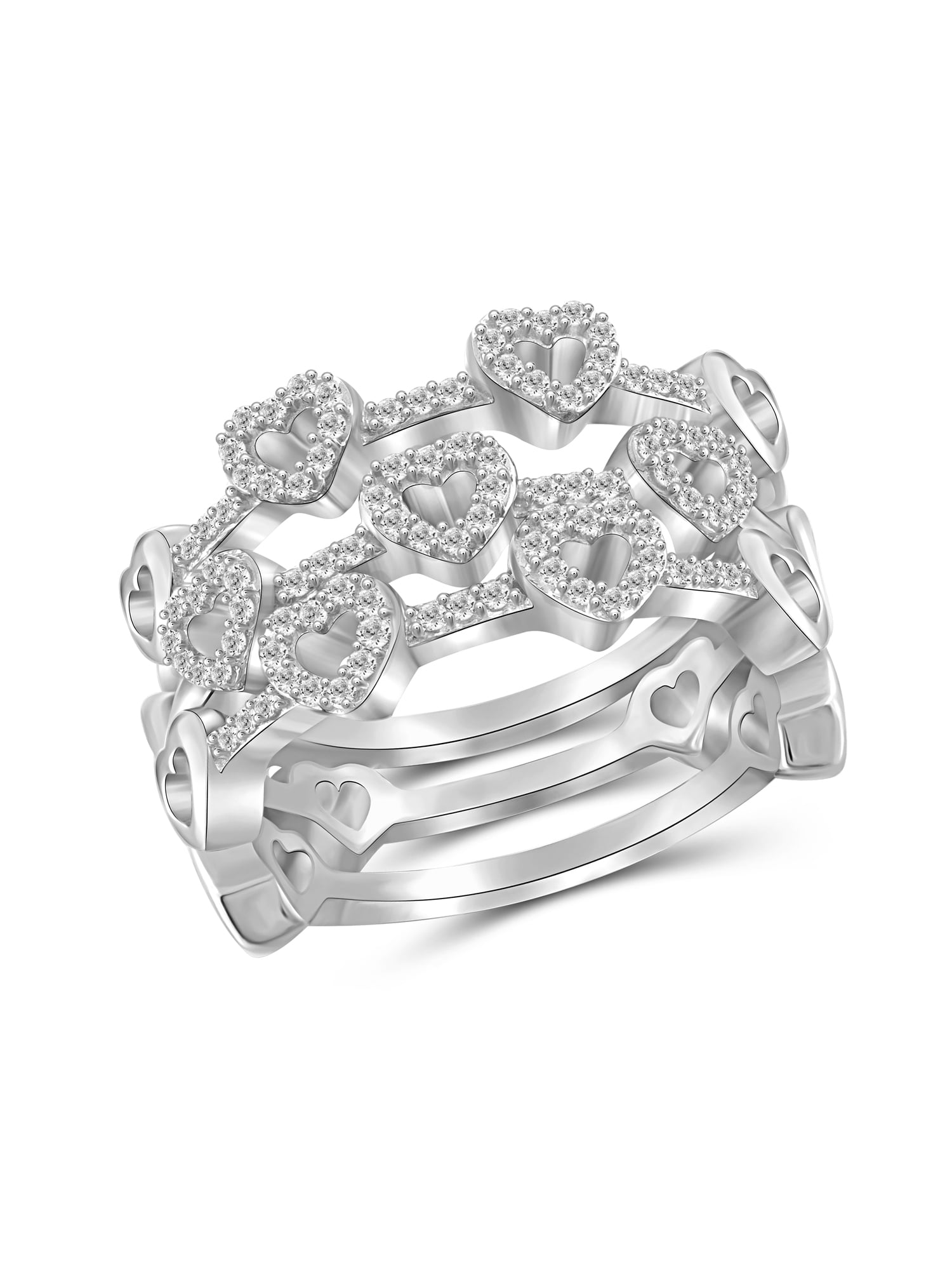 JewelersClub Stackable Diamond Rings for Women – 1/3 Carat White Diamond Ring Jewelry– 0.925 Sterling Silver Stackable Bands for Women –– Stackable Ring Set by JewelersClub