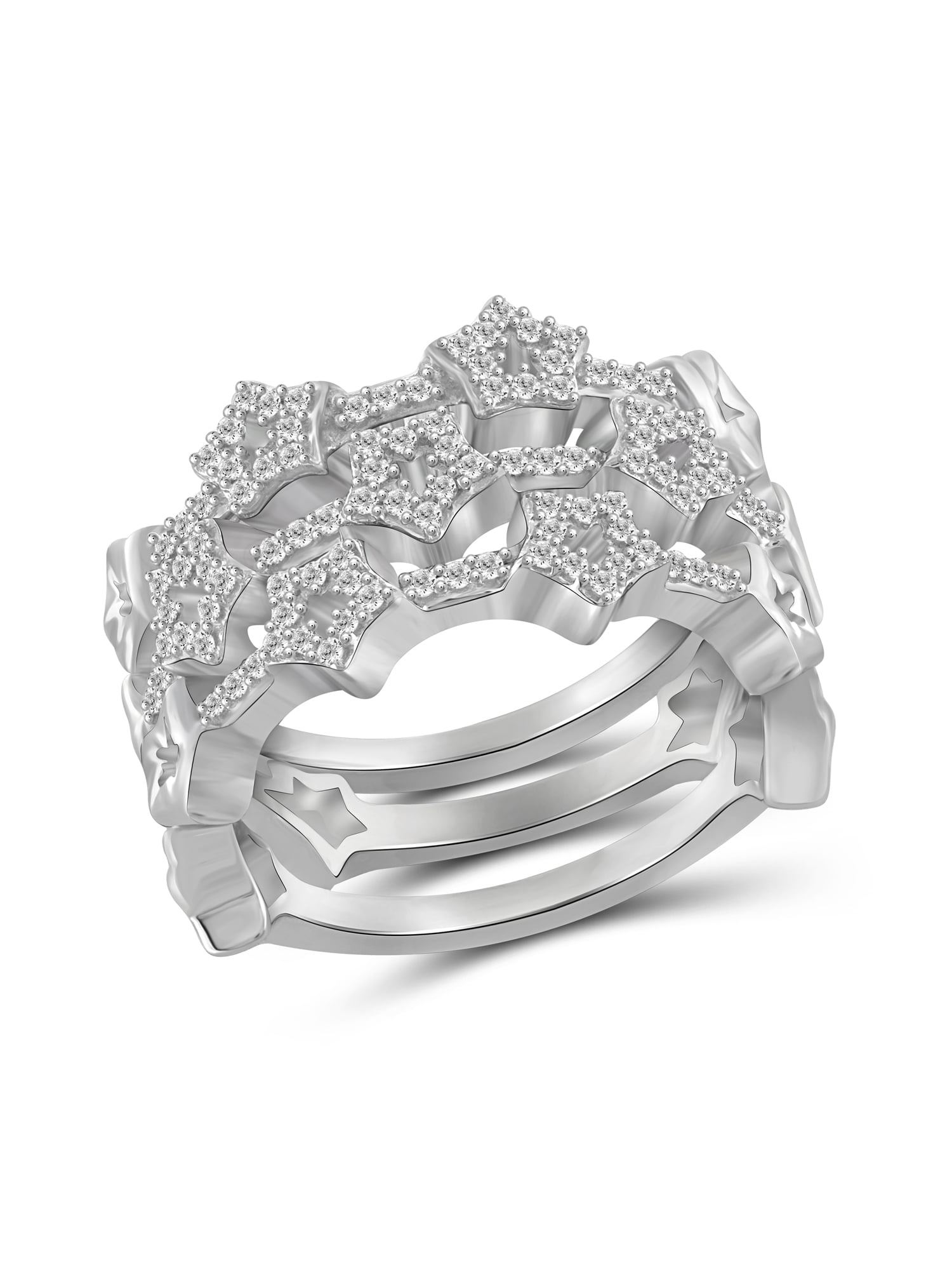 JewelersClub Stackable Diamond Rings for Women – 1/3 Carat White Diamond Ring Jewelry– 0.925 Sterling Silver Stackable Bands for Women –– Stackable Ring Set by JewelersClub