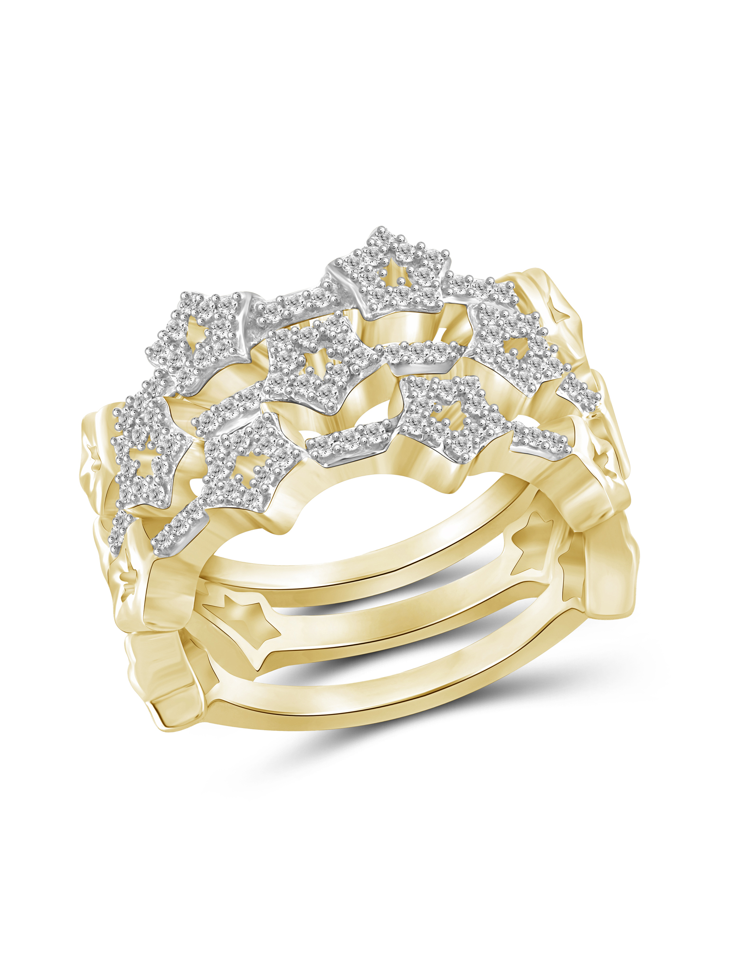 JewelersClub Stackable Diamond Rings for Women – 1/3 Carat White Diamond Ring Jewelry– 14K Gold Plated Silver Stackable Bands for Women –– Stackable Ring Set by JewelersClub