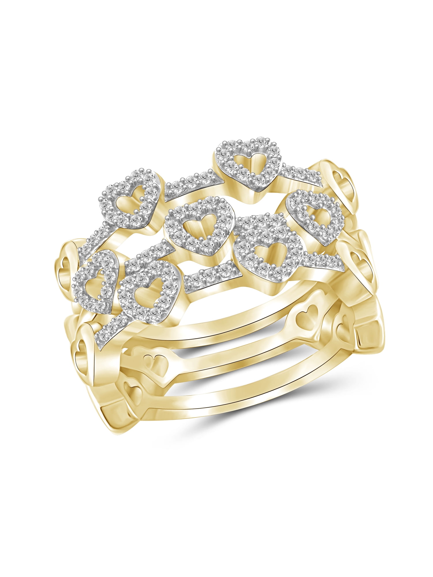 JewelersClub Stackable Diamond Rings for Women – 1/3 Carat White Diamond Ring Jewelry– 14K Gold Plated Silver Stackable Bands for Women –– Stackable Ring Set by JewelersClub