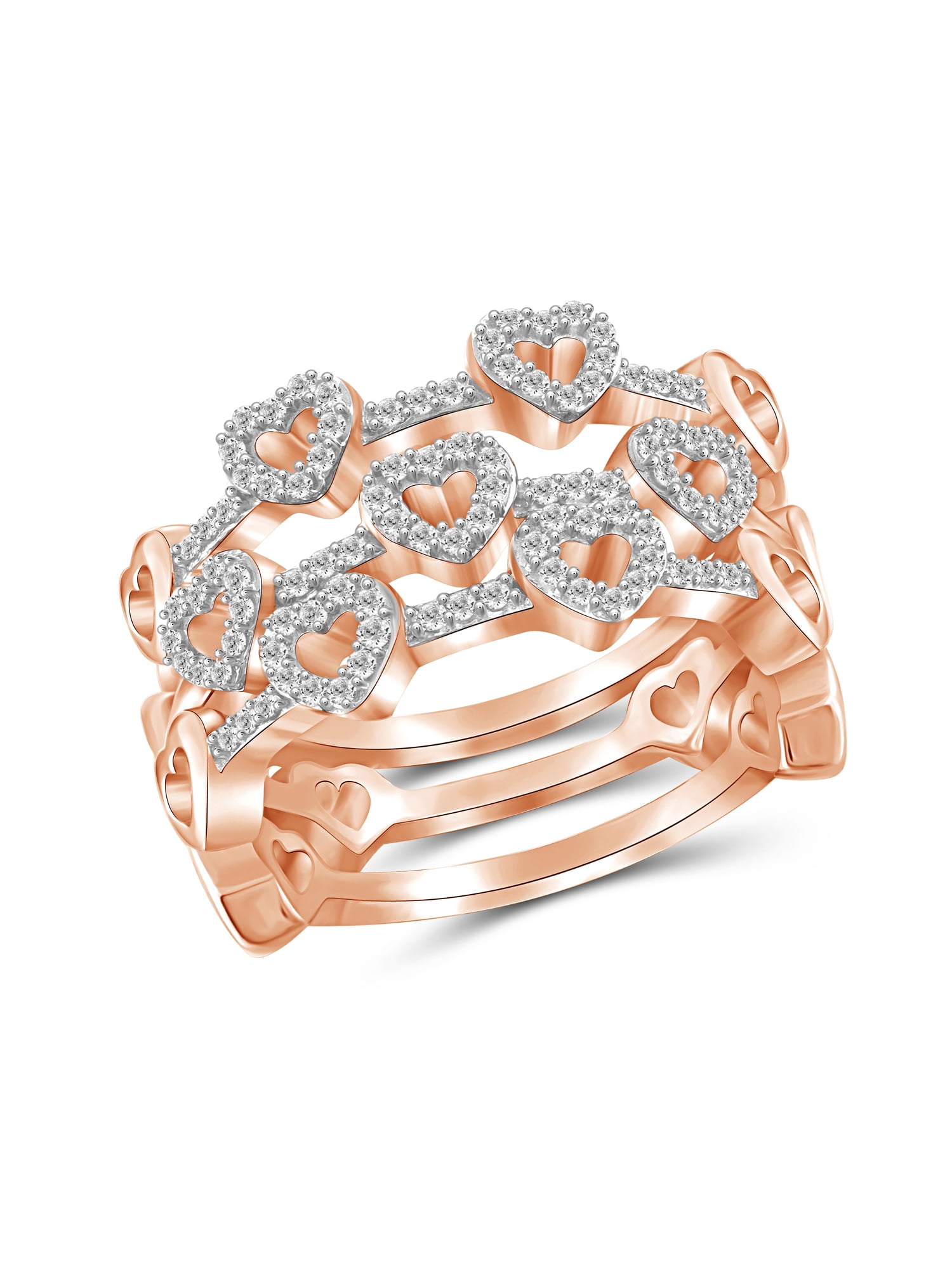 JewelersClub Stackable Diamond Rings for Women – 1/3 Carat White Diamond Ring Jewelry– Rose Gold Over Silver Stackable Bands for Women –– Stackable Ring Set by JewelersClub