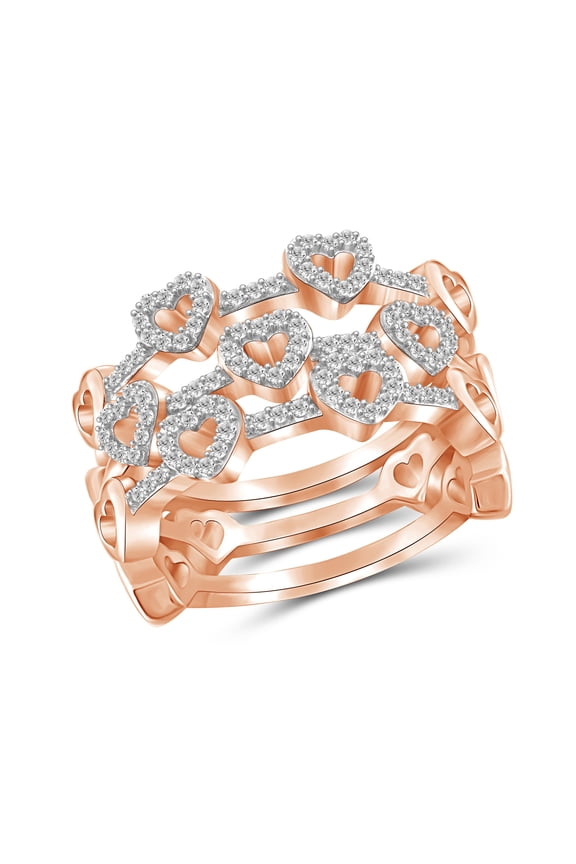 Stackable Diamond Rings for Women – 1/3 Carat White Diamond Ring Jewelry– Rose Gold Over Silver Stackable Bands for Women –– Stackable Ring Set by JewelersClub