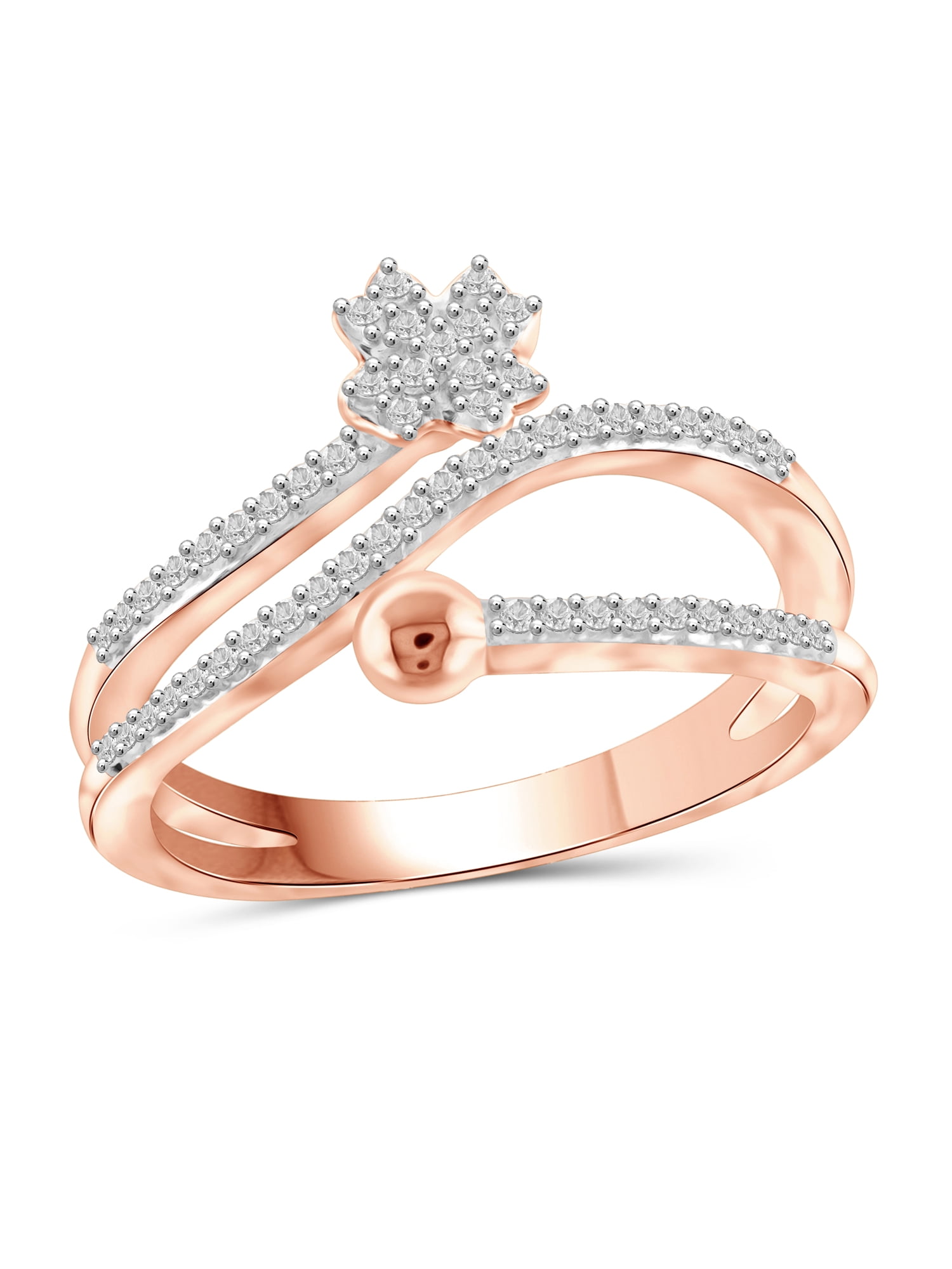 JewelersClub Stackable Diamond Rings for Women – 1/4 Carat White Diamond Ring Jewelry– Rose Gold Over Silver Stackable Bands for Women –– Stackable Ring Set by JewelersClub
