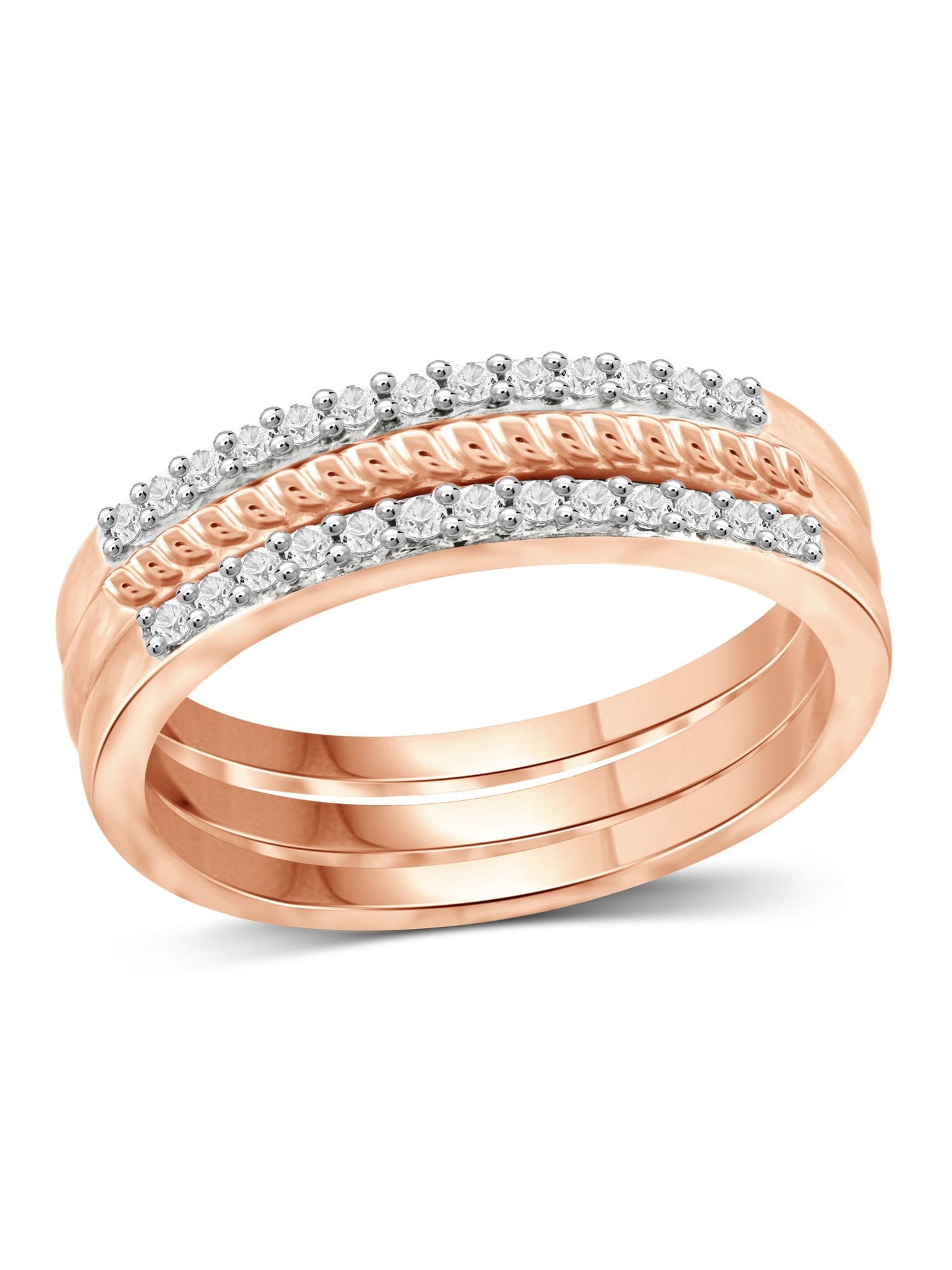 JewelersClub Stackable Diamond Rings for Women – 1/4 Carat White Diamond Ring Jewelry– Rose Gold Over Silver Stackable Bands for Women –– Stackable Ring Set by JewelersClub
