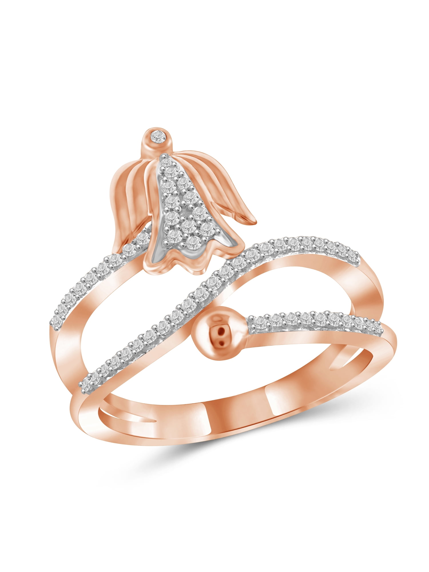 JewelersClub Stackable Diamond Rings for Women – 1/4 Carat White Diamond Ring Jewelry– Rose Gold Over Silver Stackable Bands for Women –– Stackable Ring Set by JewelersClub