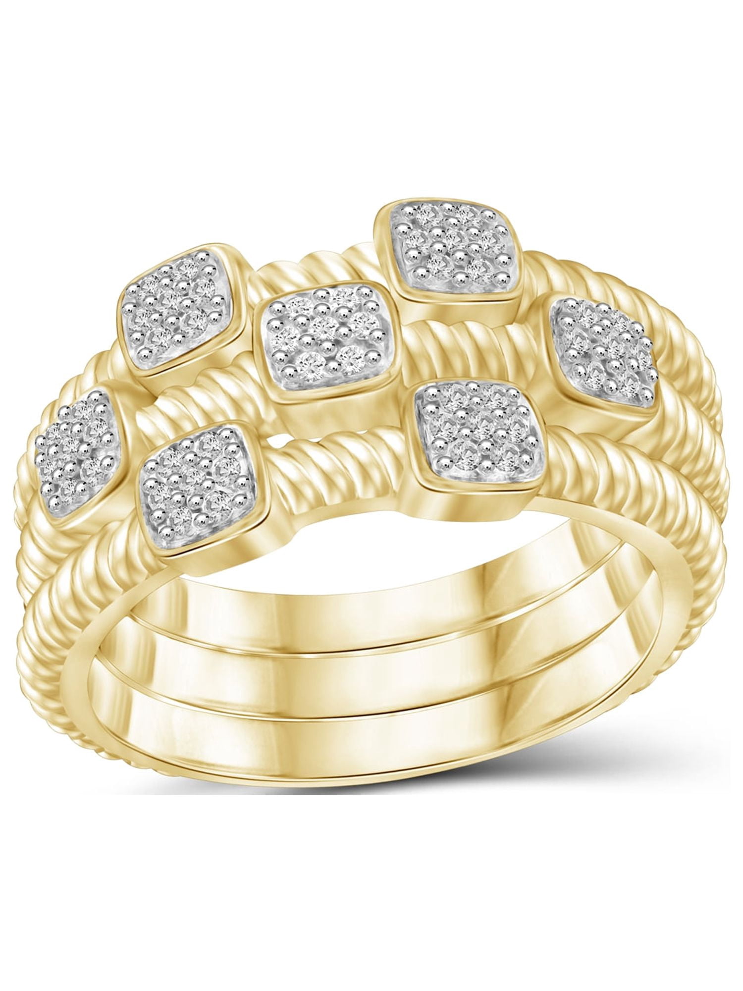 JewelersClub Stackable Diamond Rings for Women – 1/5 Carat White Diamond Ring Jewelry– 14K Gold Plated Silver Stackable Bands for Women –– Stackable Ring Set by JewelersClub