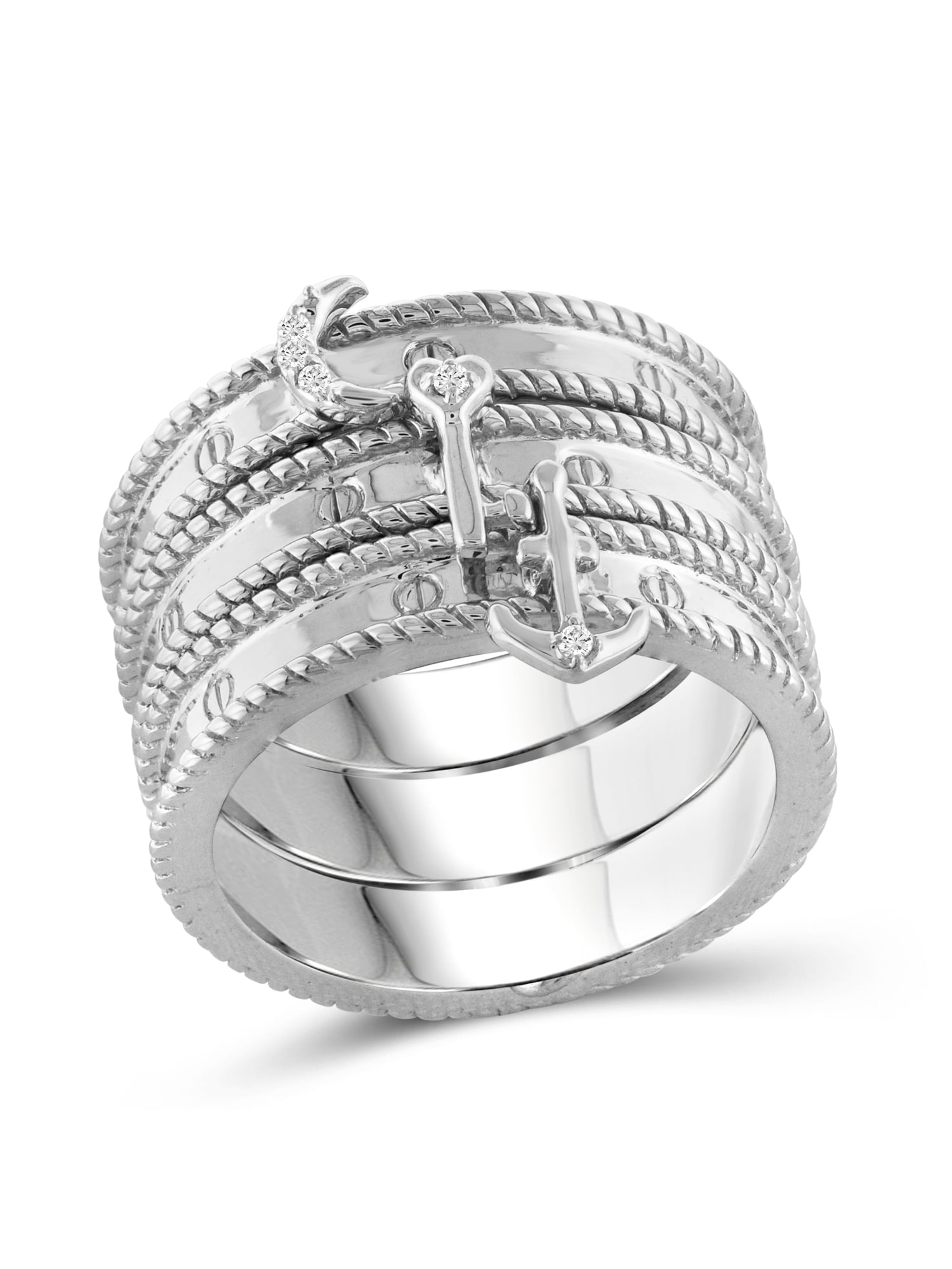 JewelersClub Stackable Diamond Rings for Women – Accent White Diamond Ring Jewelry– 0.925 Sterling Silver Stackable Bands for Women –– Stackable Ring Set by JewelersClub