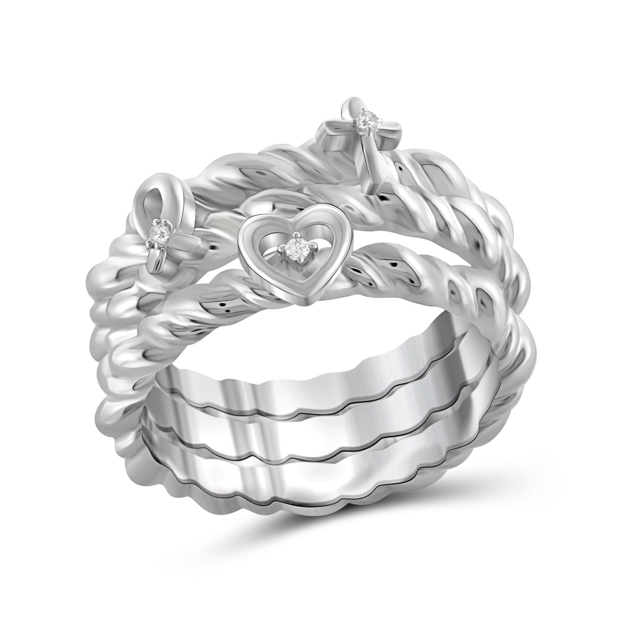 JewelersClub Stackable Diamond Rings for Women – Accent White Diamond Ring Jewelry– 0.925 Sterling Silver Stackable Bands for Women –– Stackable Ring Set by JewelersClub