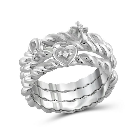 JewelersClub Stackable Diamond Rings for Women – Accent White Diamond Ring Jewelry– 0.925 Sterling Silver Stackable Bands for Women –– Stackable Ring Set by JewelersClub