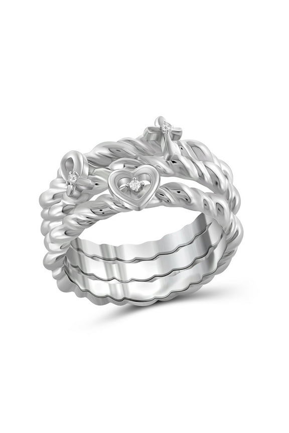 Stackable Diamond Rings for Women Accent White Diamond Ring Jewelry 0.925 Sterling Silver Stackable Bands for Women Stackable Ring Set by JewelersClub