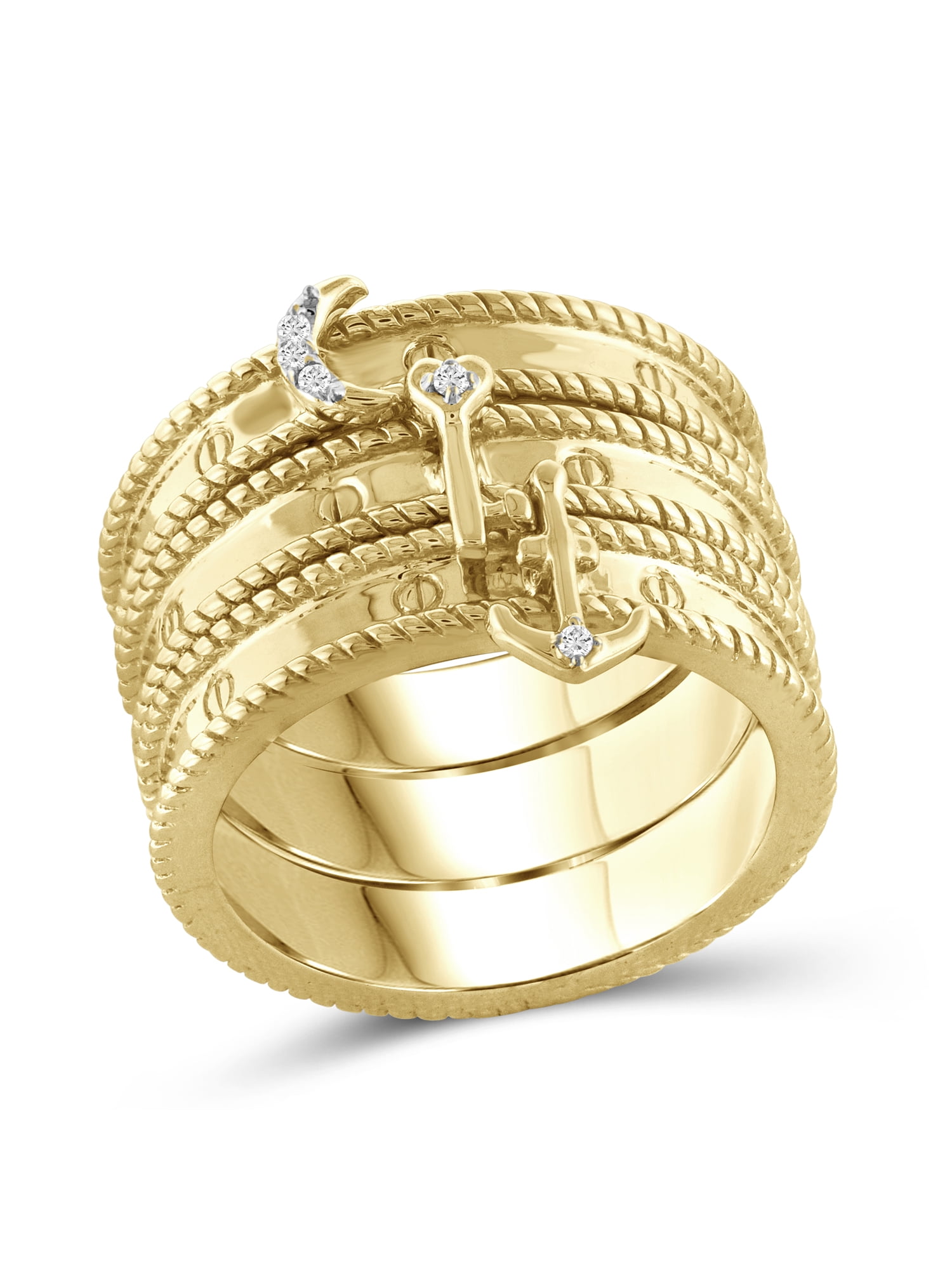 JewelersClub Stackable Diamond Rings for Women – Accent White Diamond Ring Jewelry– 14K Gold Plated Silver Stackable Bands for Women –– Stackable Ring Set by JewelersClub