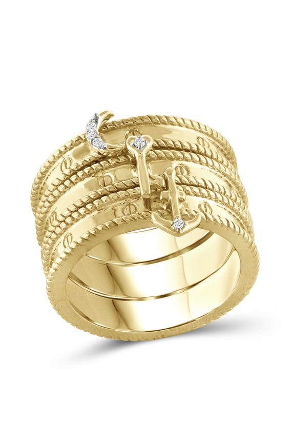 Stackable Diamond Rings for Women Accent White Diamond Ring Jewelry 14K Gold Plated Silver Stackable Bands for Women Stackable Ring Set by JewelersClub