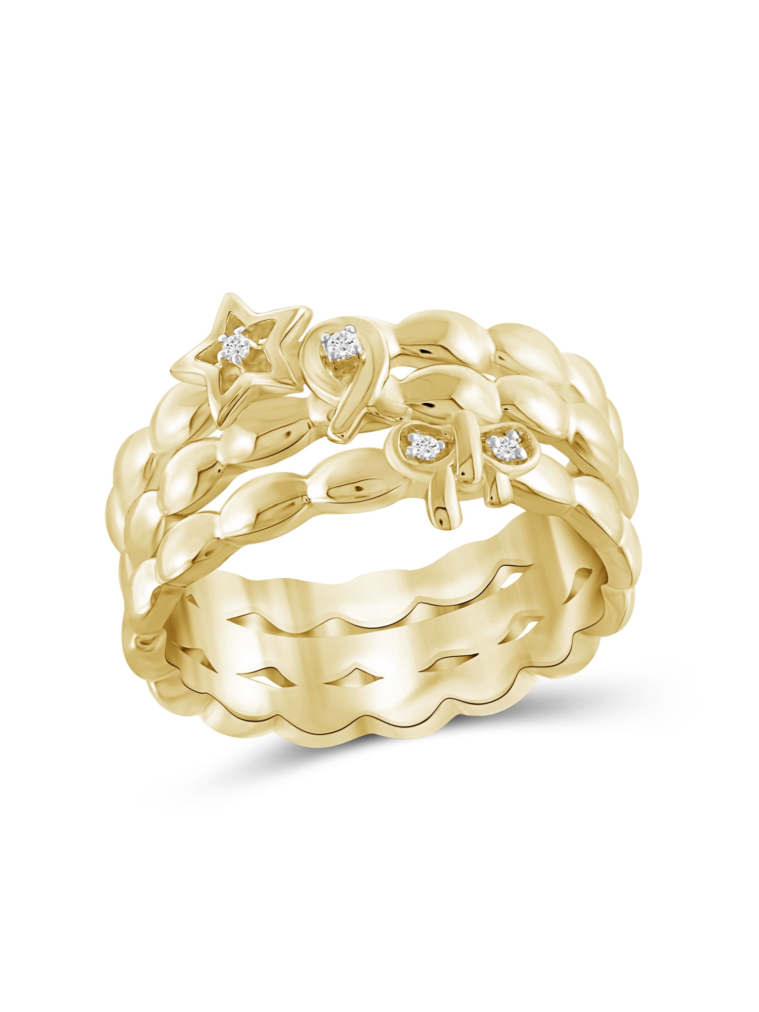 JewelersClub Stackable Diamond Rings for Women – Accent White Diamond Ring Jewelry– 14K Gold Plated Silver Stackable Bands for Women –– Stackable Ring Set by JewelersClub