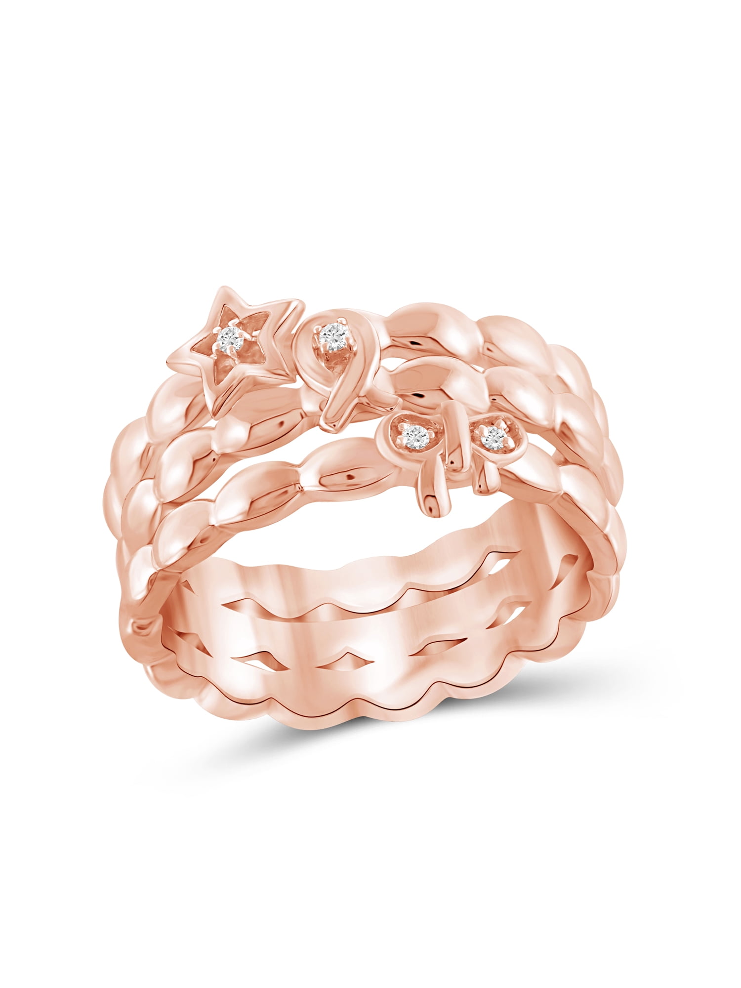 JewelersClub Stackable Diamond Rings for Women – Accent White Diamond Ring Jewelry– Rose Gold Over Silver Stackable Bands for Women –– Stackable Ring Set by JewelersClub